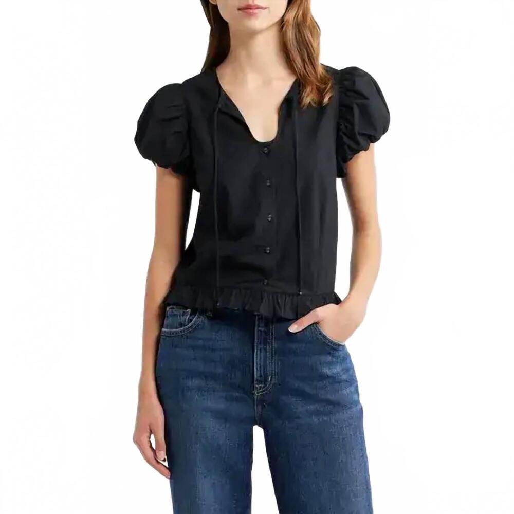NEW LOVE THE LABEL iridessa keyhole puff sleeve top in black